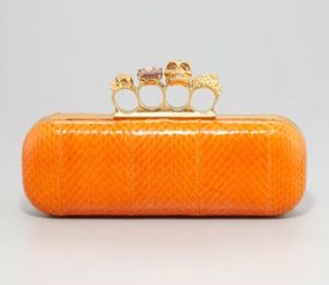 Alexander McQueen Knuckle-Duster Snakeskin Box Clutch Bag Orange.jpg